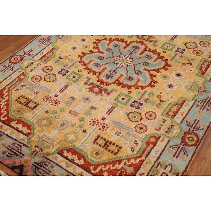Yellow Heriz Serapi Oriental Rug Handmade Wool Carpet - 4'0" x 5'10"
