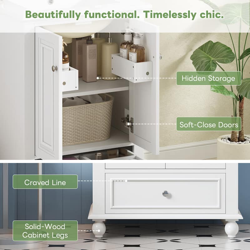 24" Bathroom Vanity with Ceramic Sink, Freestanding Storage Cabinet with Soft-Closing Doors & Drawer Dividers