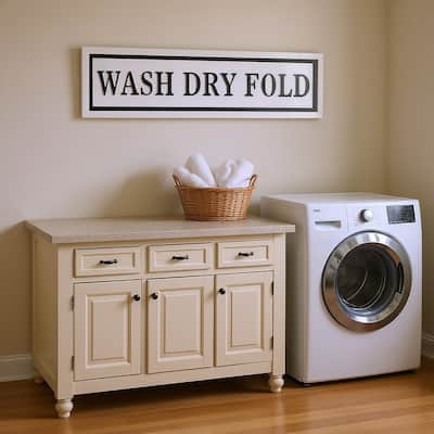 HomeRoots 10" X 36" White And Black Wash Dry Fold Metal Wall Decor