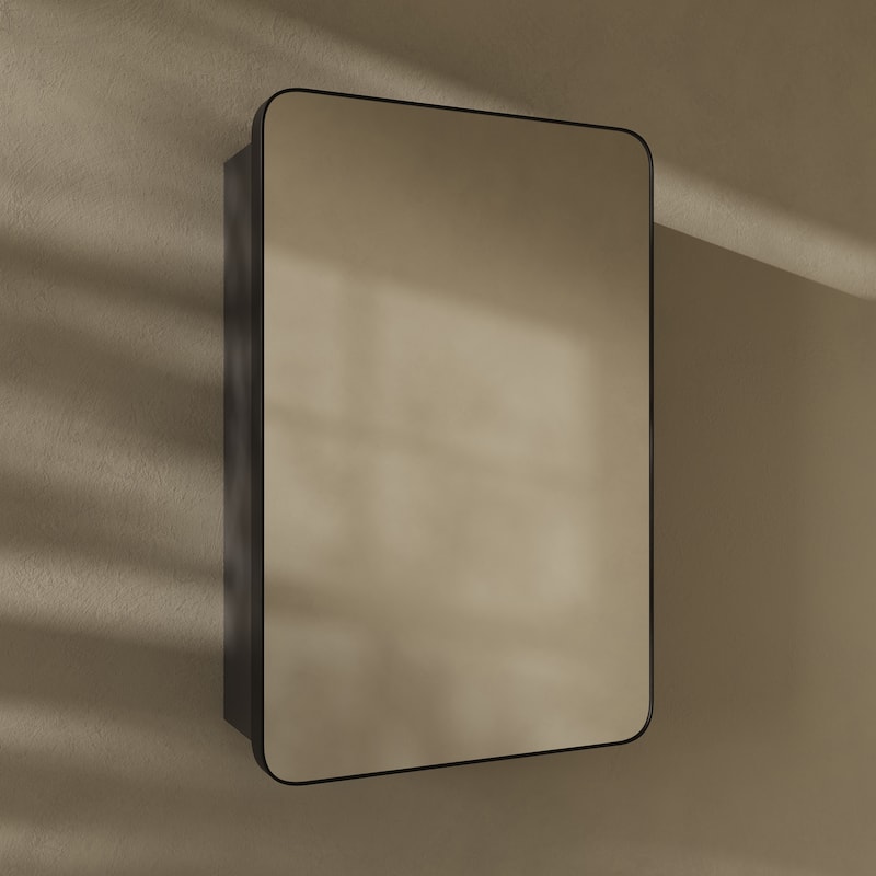 Pierre 20 X 30 Rectangle Recessed/Wall Mount Medicine Cabinet With Mirror In Matte Black - 20 x 30