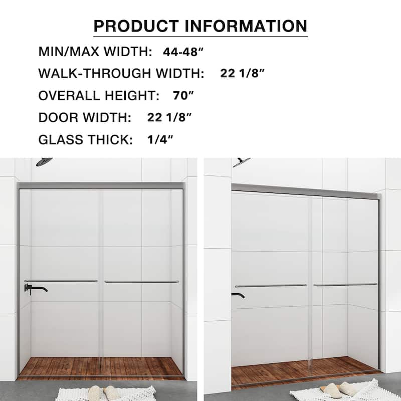 48/54/60 Inch Double Sliding Framed Shower Door with Clear Tempered Glass