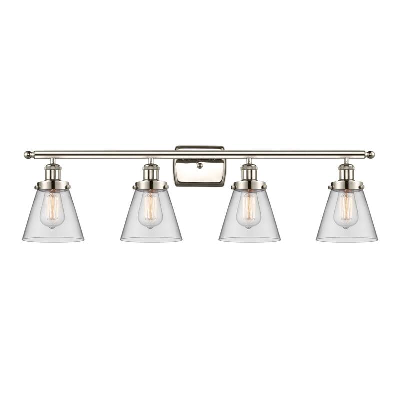 Innovations Lighting 916-4W-11-36 Cone Vanity Cone 4 Light 36" Wide - Polished Nickel / Clear
