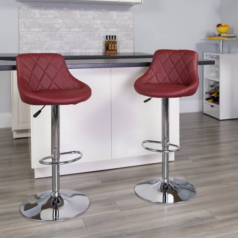 Vinyl Bucket Seat Adjustable Diamond Back Barstool (Set of 2) - 18.50"W x 19"D x 33.25" - 41.75"H