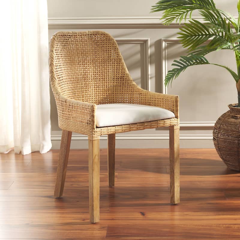 SAFAVIEH Altha Solid Wood Dining Chair with Cushion (Fully Assembled) - 21"W x 22"D x 35"H - White/Natural/Dessert Brown