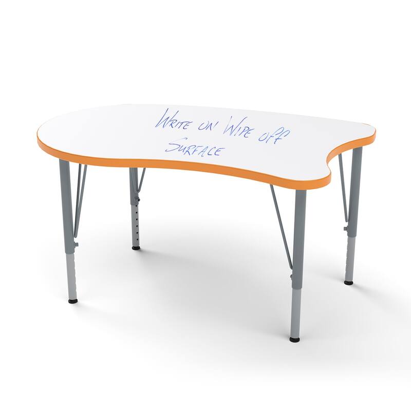 Tot Mate Versa Kids Desk Curve Shape Large Laminate Surface 38.75" x 24" Classroom Table, Write-On/Wipe-Off Dry Erase Top - Adjustable Height 14-23" - Orange Grove