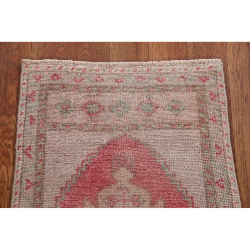 Vintage Geometric Oushak Turkish Oriental Wool Rug Hand-knotted Carpet - 1'6" x 3'3"