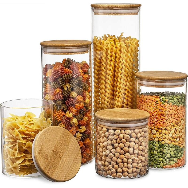 Glass Kitchen Canisters with Airtight Bamboo Lid