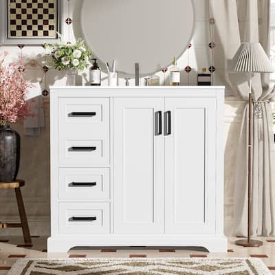 36" Modern Bathroom Vanity with Ceramic Sink, Soft-Close Door, Adjustable Shelf & 3 Drawers, Ample Storage, Elegant Design