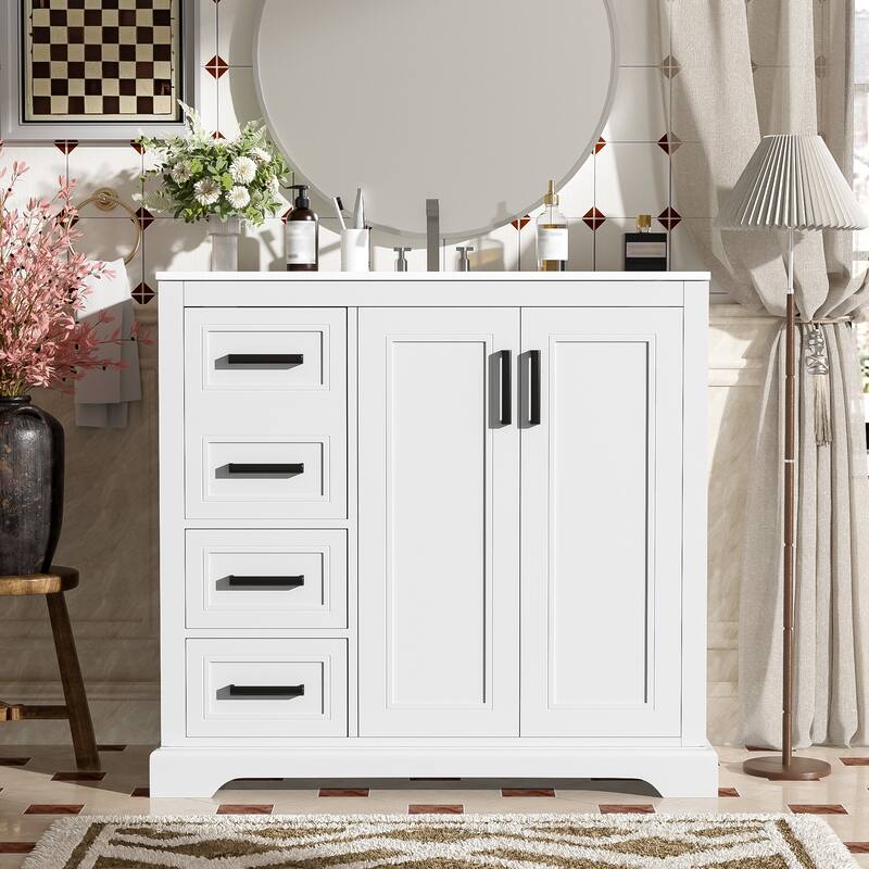 36" Modern Bathroom Vanity with Ceramic Sink, Soft-Close Door, Adjustable Shelf & 3 Drawers, Ample Storage