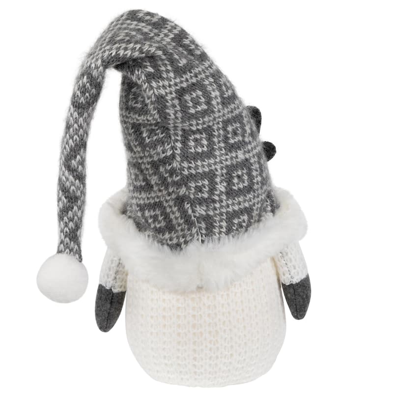 Lighted Gnome with Antlers Christmas Figure - 9" - Gray and White