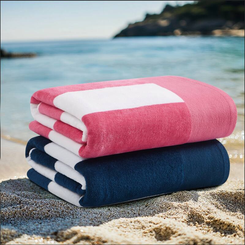 Oceanfront Resort Cabana Stripe 2 Pack Beach Towel - 36x72 - (1)Pink/(1)Navy