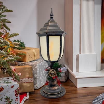 Brushed Bronze Plastic Lantern with Fireglow LEDs