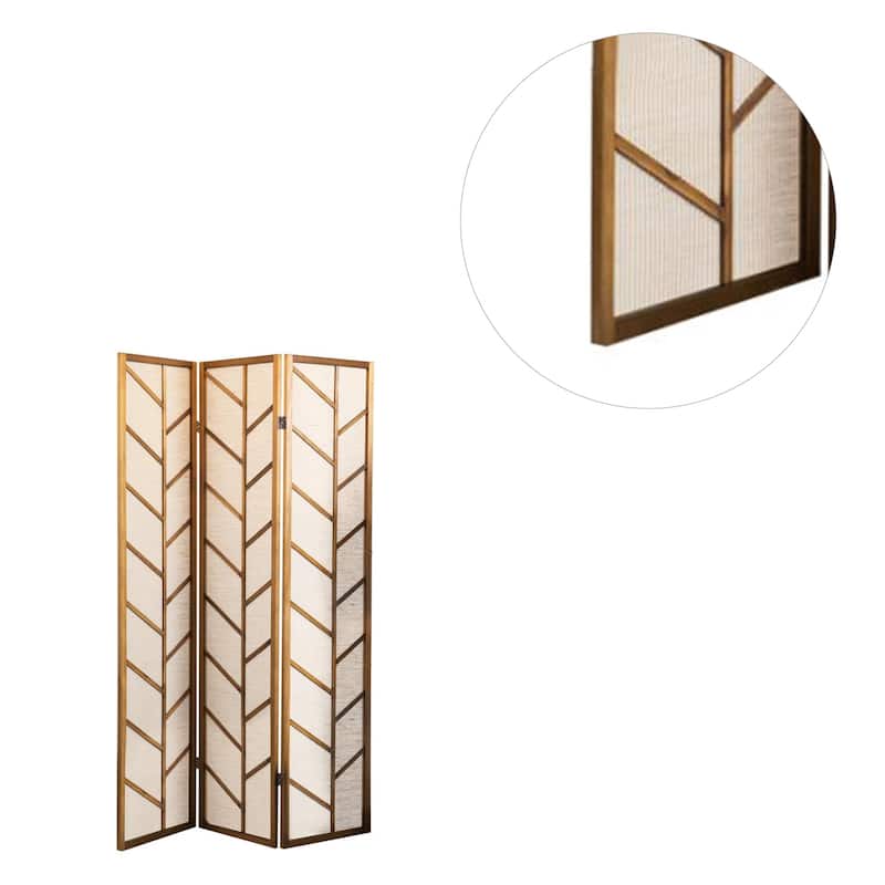 3 Panel Foldable Linen Screen in Walnut Finish