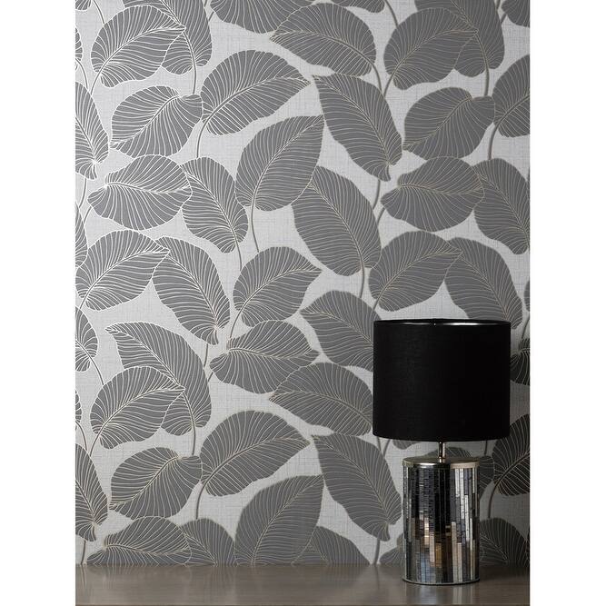 Fine Decor Larson Grey Leaf Wallpaper