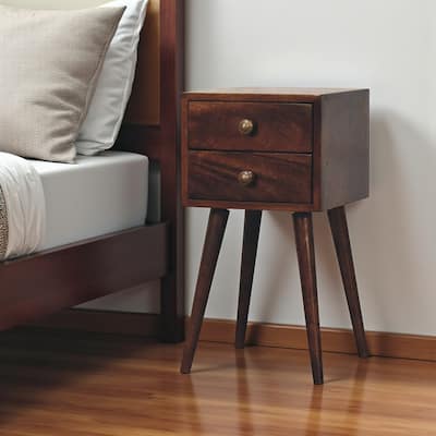 HomeRoots 22" Walnut Solid Wood Square Two Drawer Nightstand
