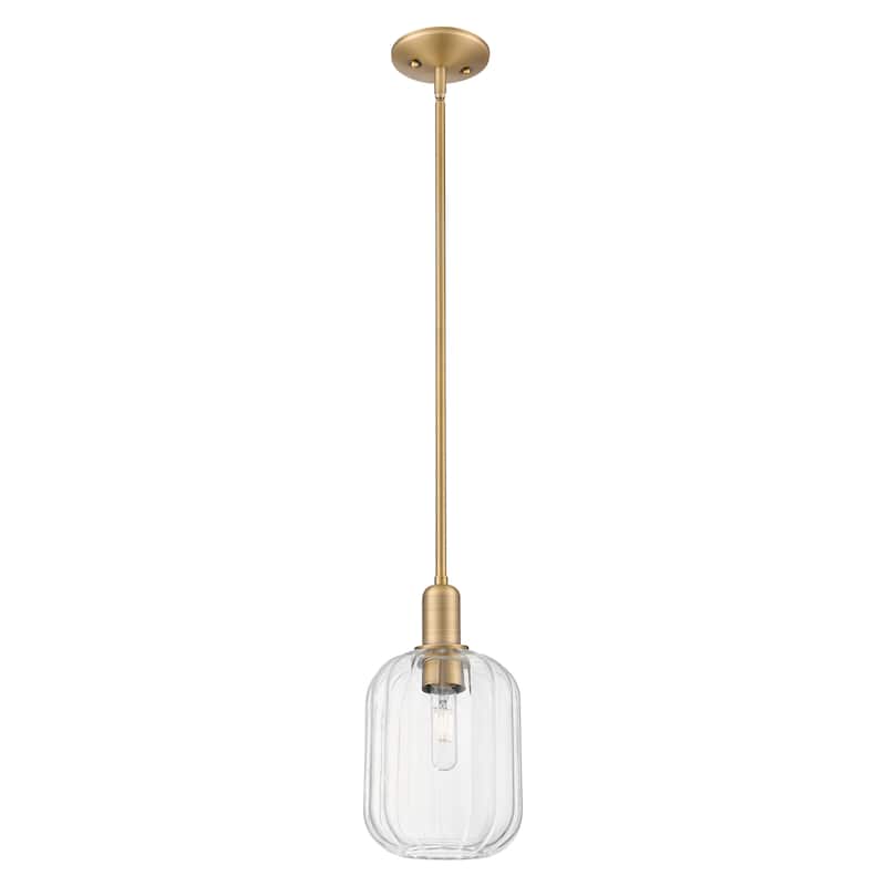 Innovations Lighting Downtown Urban - Preston - 1 Light 7" Jar Shade Stem Hung Mini Pendant - Brushed Brass/Clear Shade