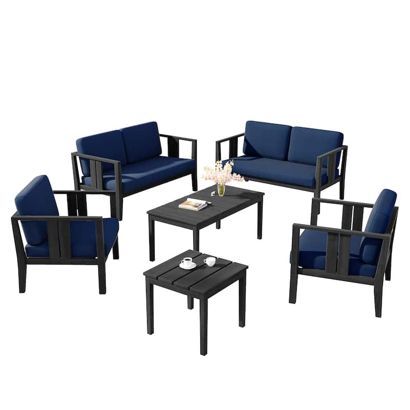 6-Piece Outdoor Furniture Solid Teak Patio Conversation Set with Table