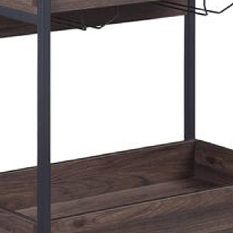 2 Tier Serving Cart with Wooden Shelves and Metal Frame, Brown