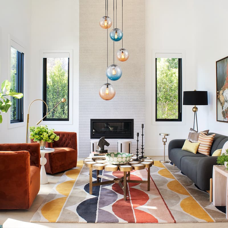 Modern 5-Light Cluster Glass Globe Pendant Light with Gradient Shades - Silver