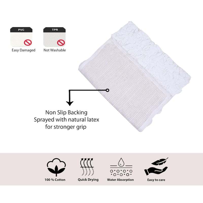 Bell Flower Collection 100% Cotton Non-Slip Bathroom Rug Set, Machine Washable Bath Rug, 5 Piece Bath Mat Set with Runner
