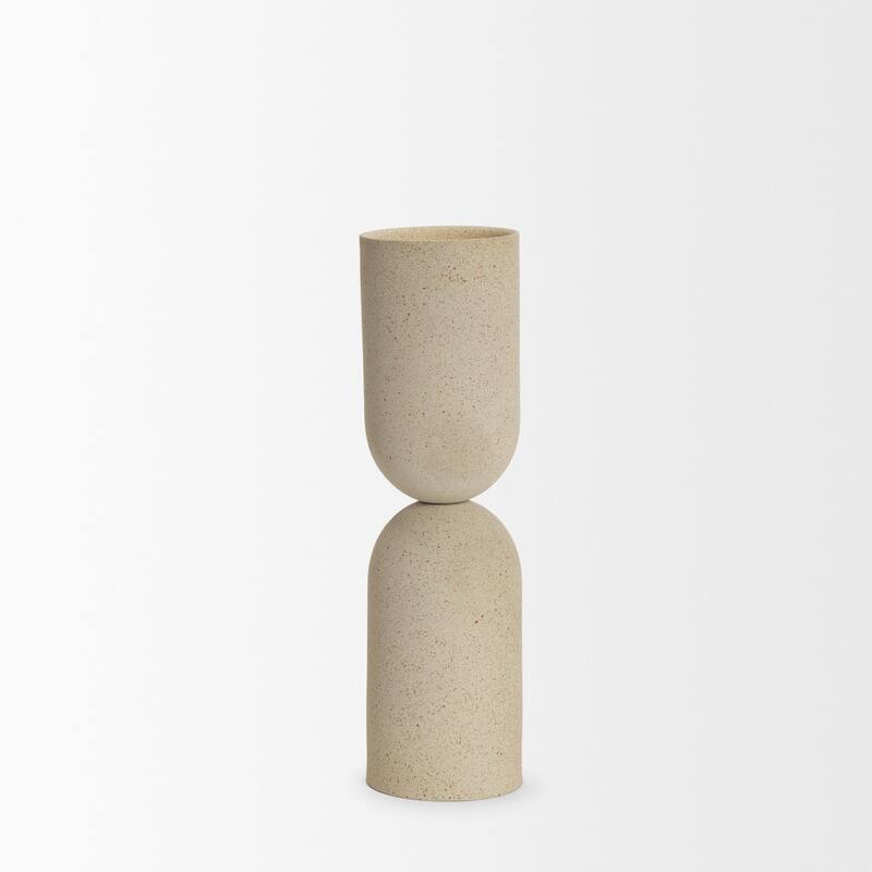 Qamra Tall Beige Textured Metal Pillar Candle Holder Candle Holder - 3.5 x 3.5 x 12.5