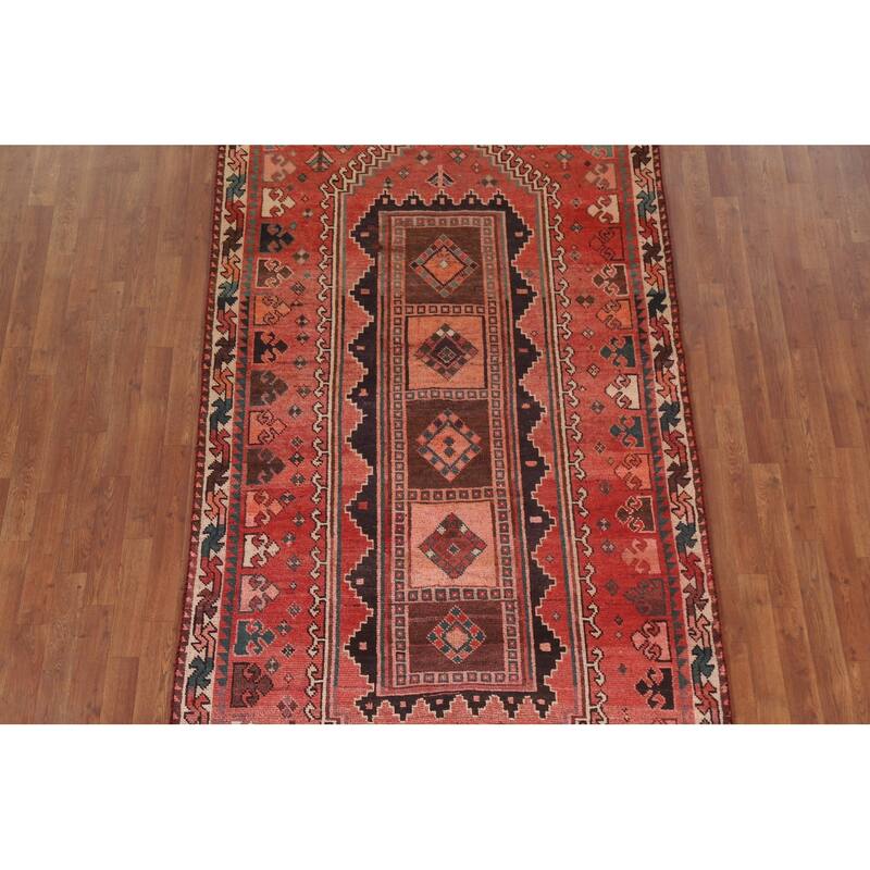 Hand Knotted Oriental 100% Wool Carpet Traditional Tribal Red Qashqai Area Rug - 9' 4'' X 4' 10''