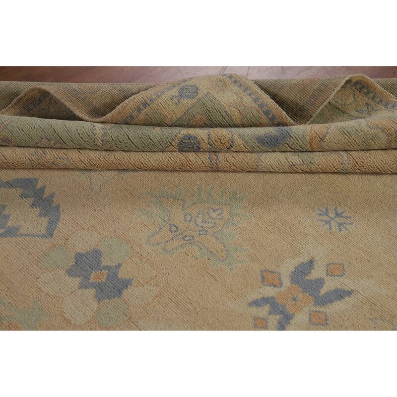 Hand Knotted Oriental 100% Wool Carpet Transitional All-Over Peach Oushak Area Rug - 10' 0'' X 8' 4''