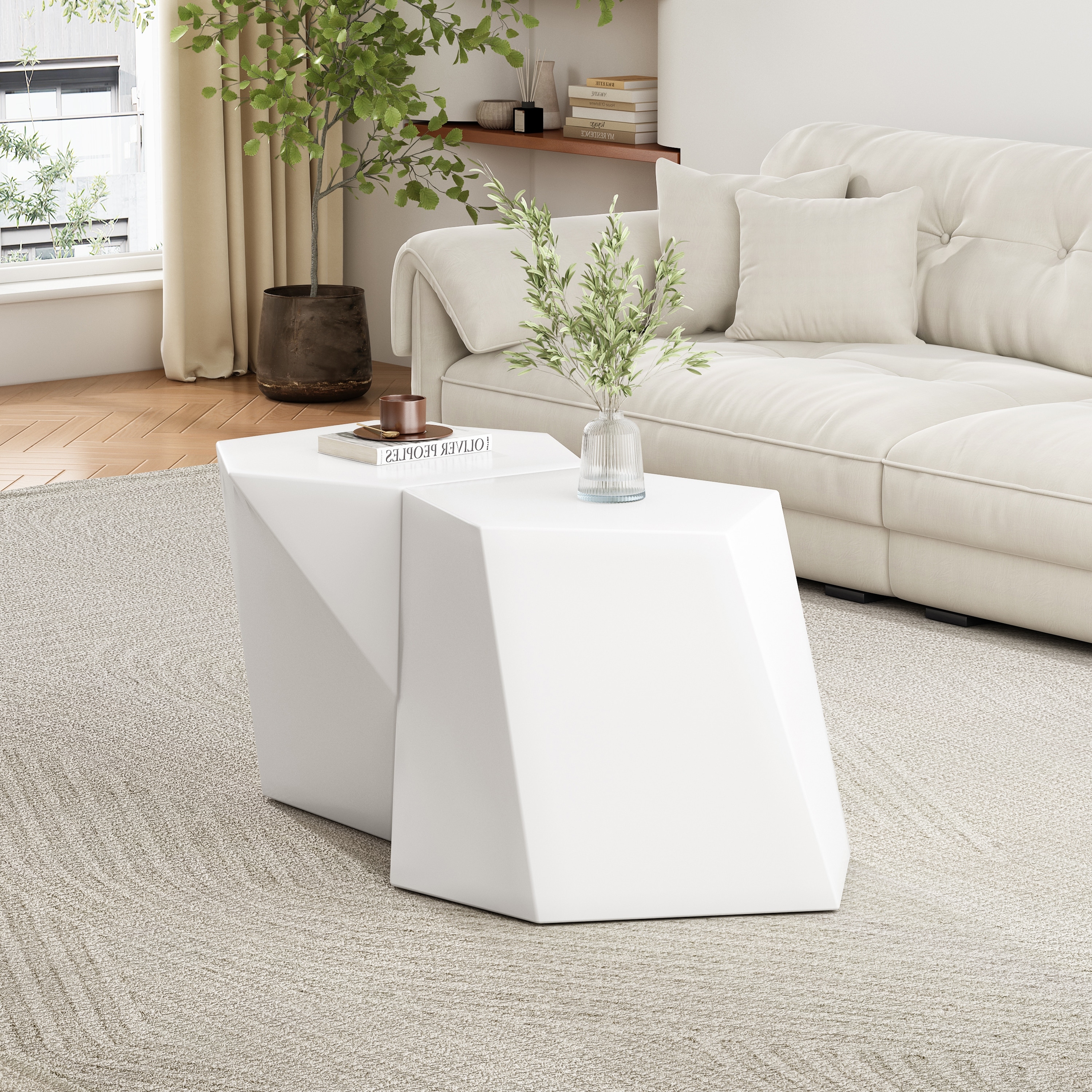 White Coffee Table Set End Table Side Table for Living Room, Decorative Table Nesting Table Accent Table
