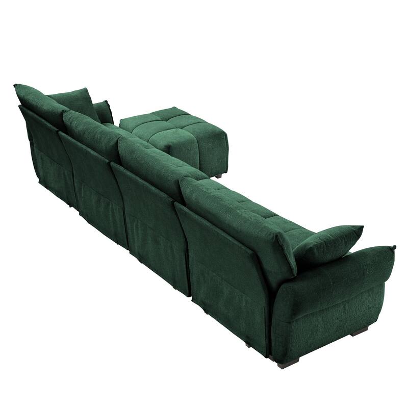 141.7" Chenille 4-Seater Sectional Sofa with Ottoman