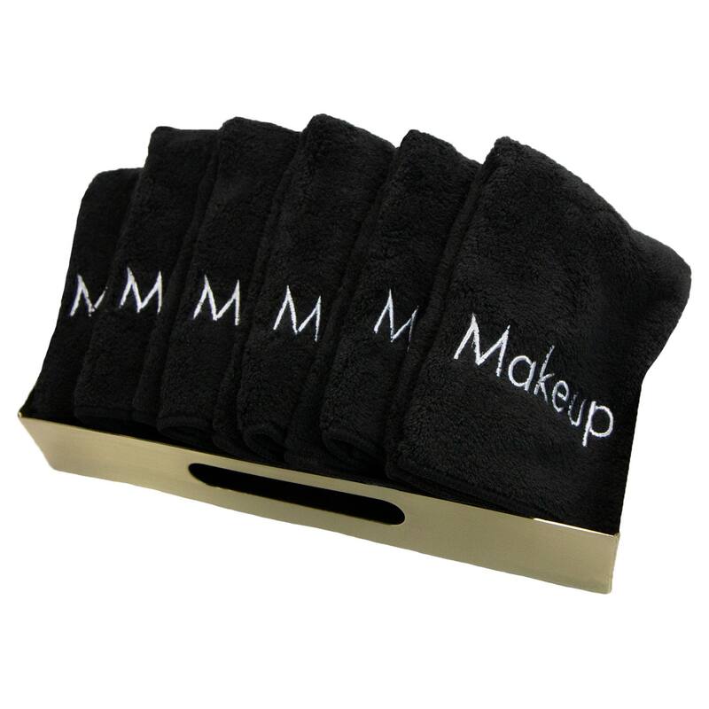 Embroidered Coral Fleece Microfiber Makeup Towels - Set of 6 - 13X13 - Black