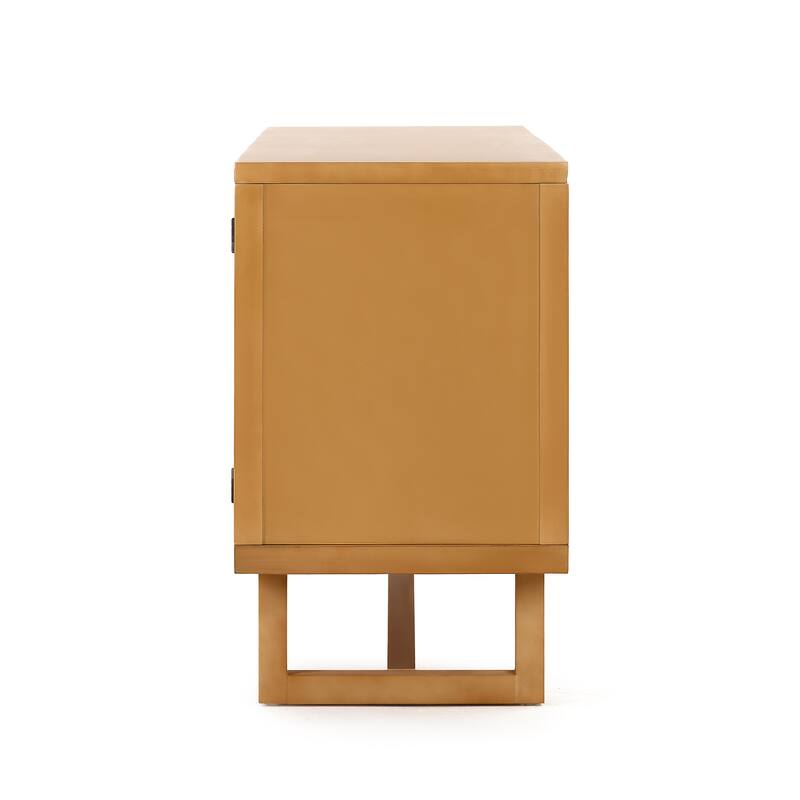 Christopher Knight Home - Modern Acacia Wood PE Cane 4-Door Storage Sideboard Cabinet with Locking Cabinets