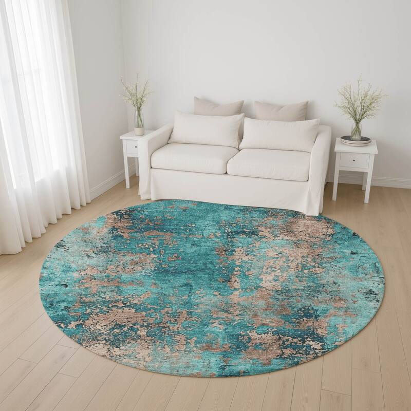 Premium Washable Super Soft Chic Abstract Mayfield Rug - Teal - 8' x 8'