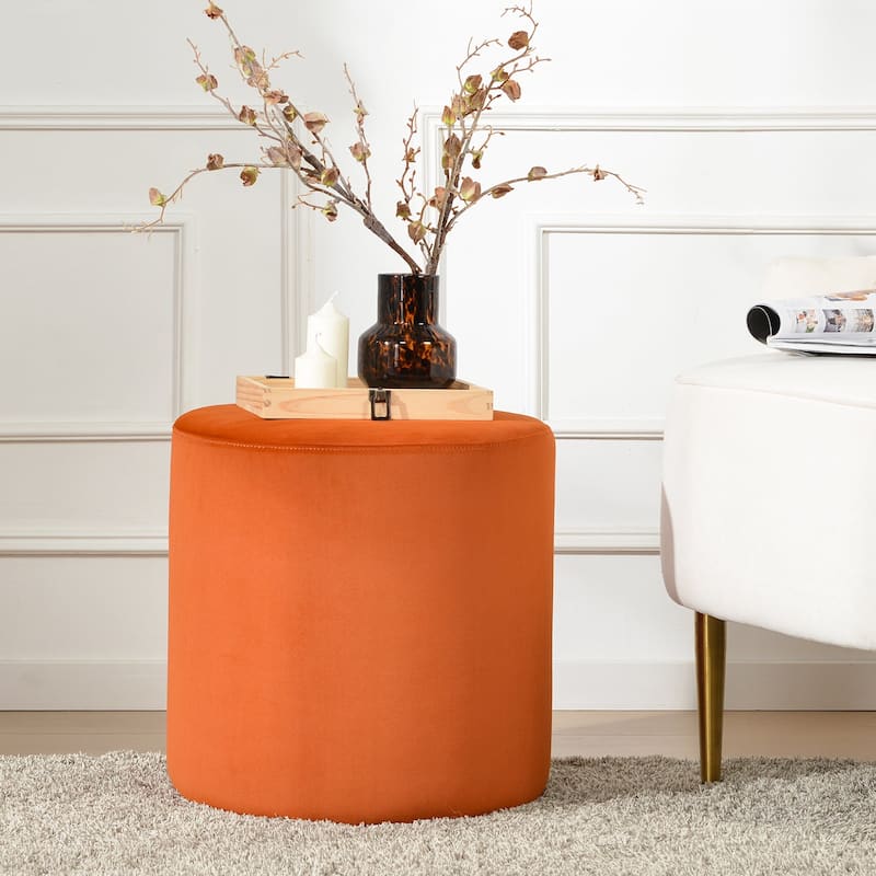 KINWELL Round Upholstered Pouf Ottoman Footrest - 18' x18' x18' - Velvet Rust 18"