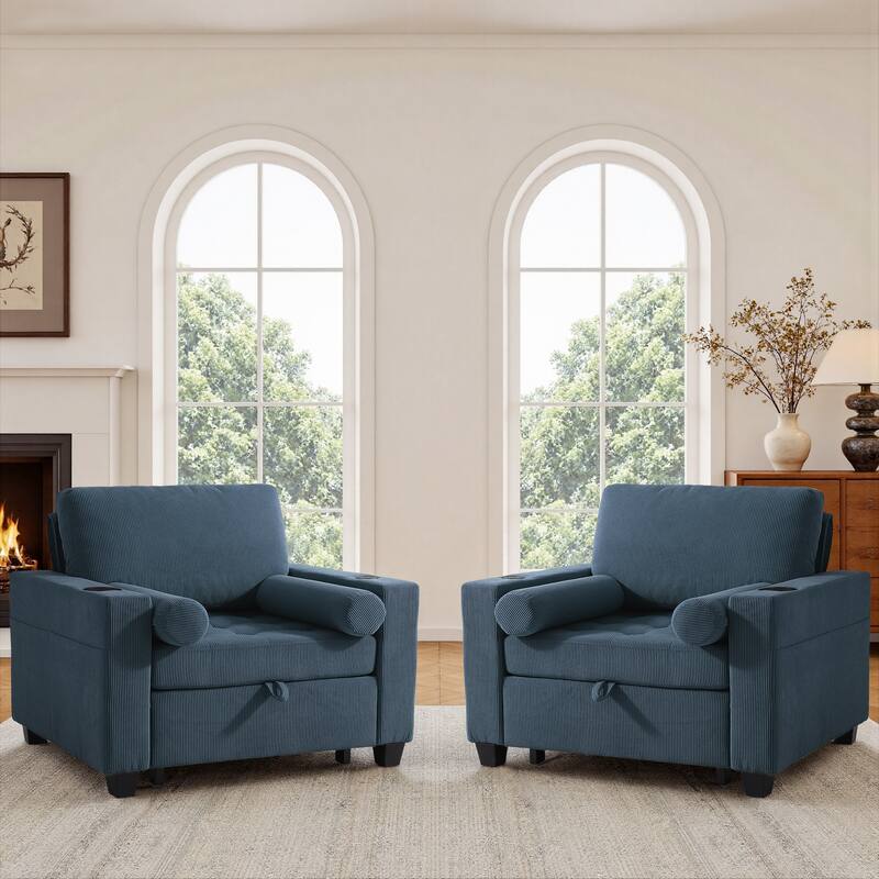 2 Set Convertible Adjustable Lounge 3-in-1 Pull-Out Sleeper Chair Bed