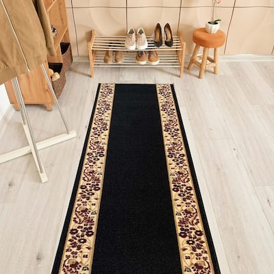 Custom Size Flower Bordered 26 Inch Wide Non-Slip Stair Runner Rug