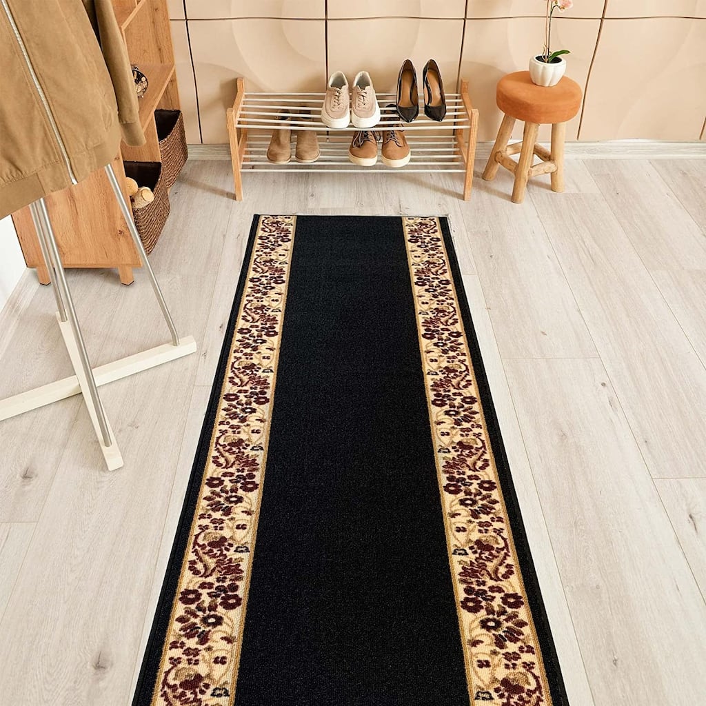 Custom Size Flower Bordered 31 Inch Wide Non-Slip Stair Runner Rug