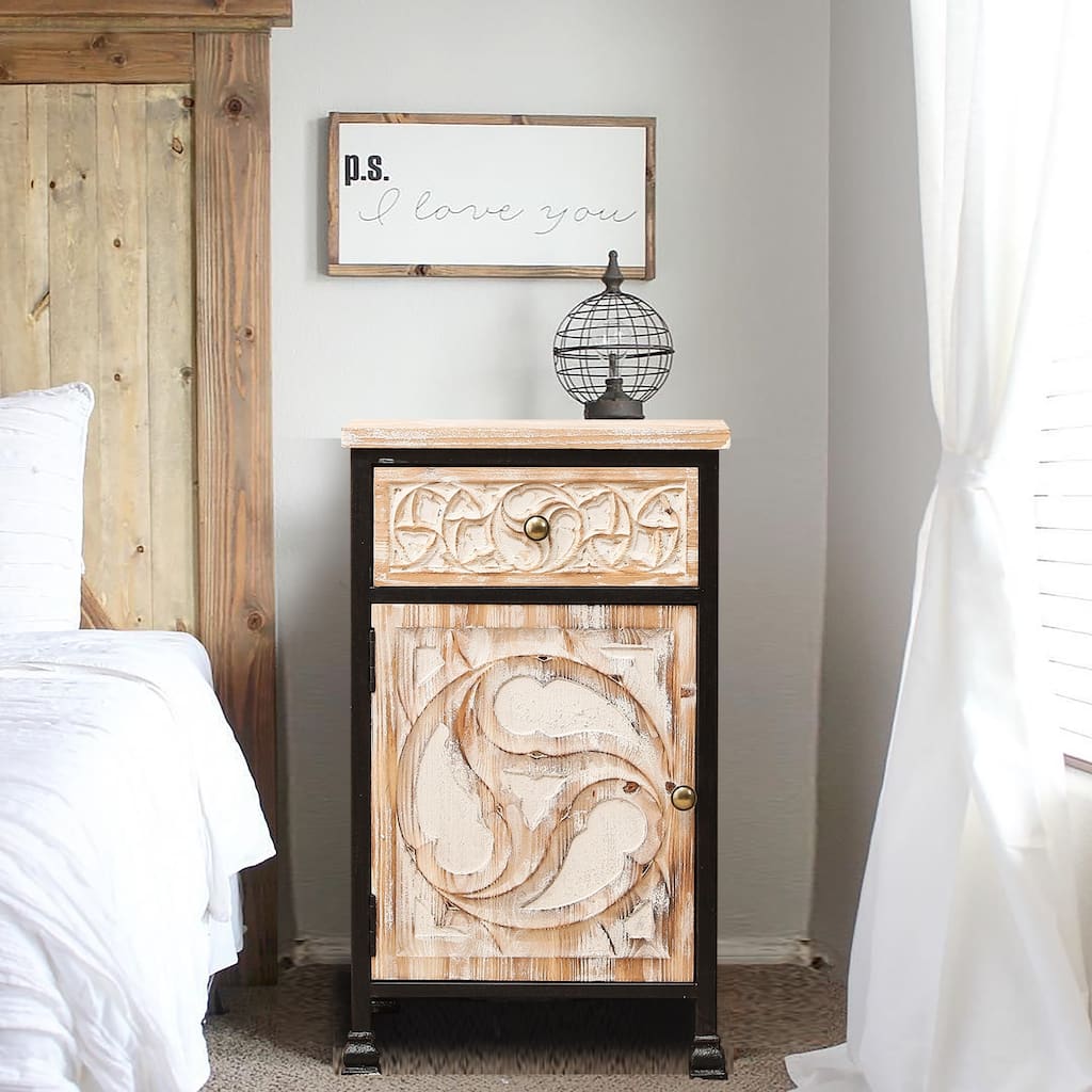 Rustic Nightstand with Drawer and 1-Door Cabinet