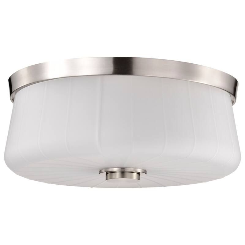 Lune 3 Light Flush Mount Brushed Nickel Finish Etched White Glass - Brushed Nickel