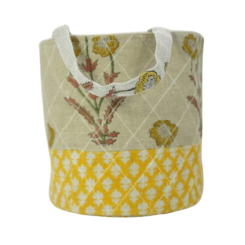 Fabdivine Handmade Floral Room Décor Nursery Storage Basket - Amitabh-  Yellow, Brown - 6"X5"