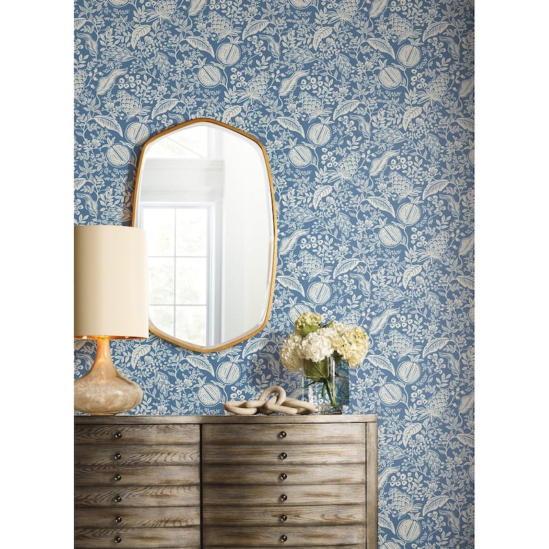Rifle Paper Co. Pomegranate Blue and Ivory Peel and Stick Wallpaper