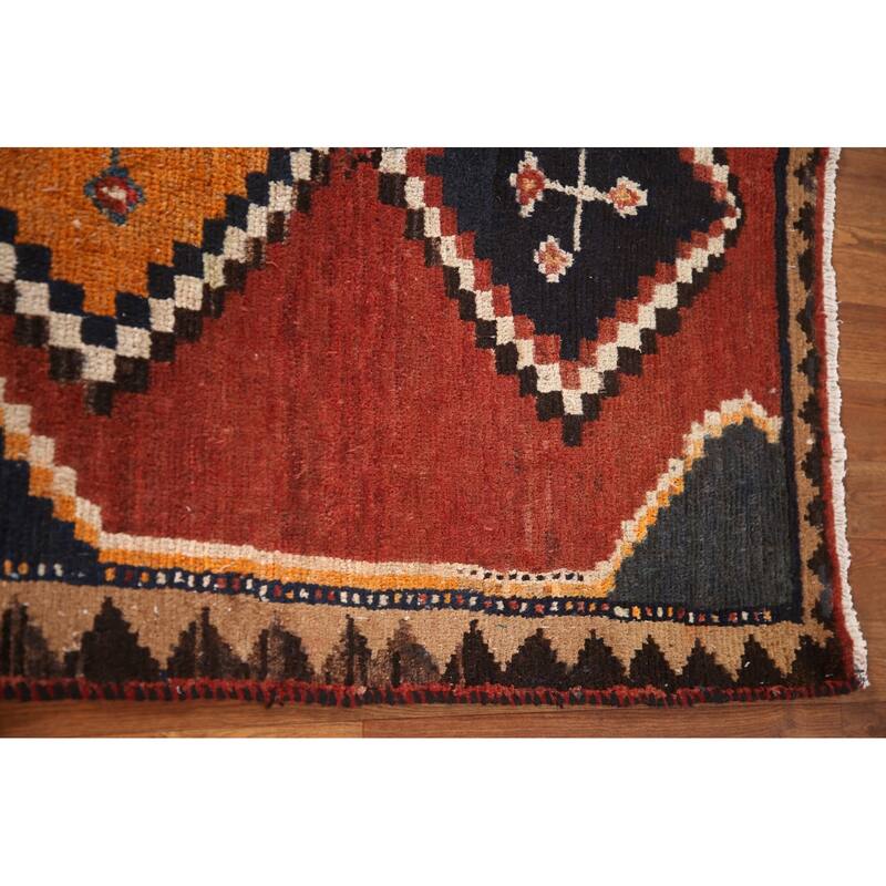 Orange Qashqai Persian Vintage Area Rug Handmade Wool Carpet - 3'3"x 6'1"