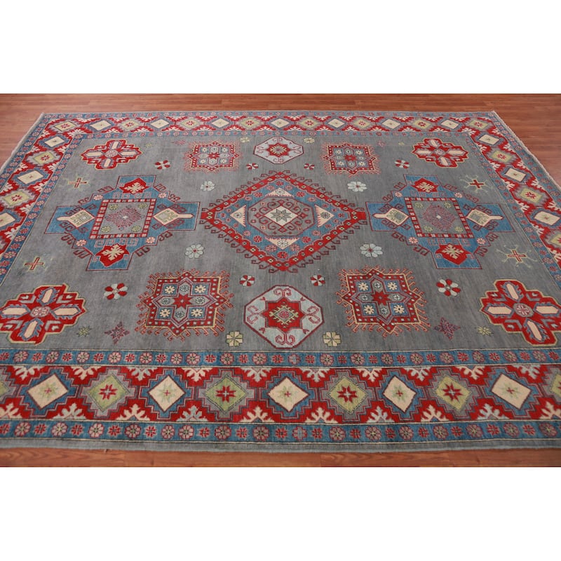 Hand Knotted Oriental 100% Wool Carpet Traditional Medallion Greys & Charcoal Kazak Area Rug - 10' 6'' X 7' 11''