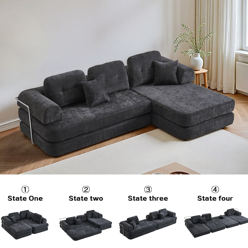Chenille Memory Foam Sleeper Couch Freely Assembled Sectional Sofa with Chaise and Movable Armrests for Freely Assembled