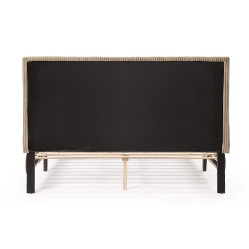 Furniture of America Modern Corduroy Queen Size Platform Bed, No Box Spring Needed