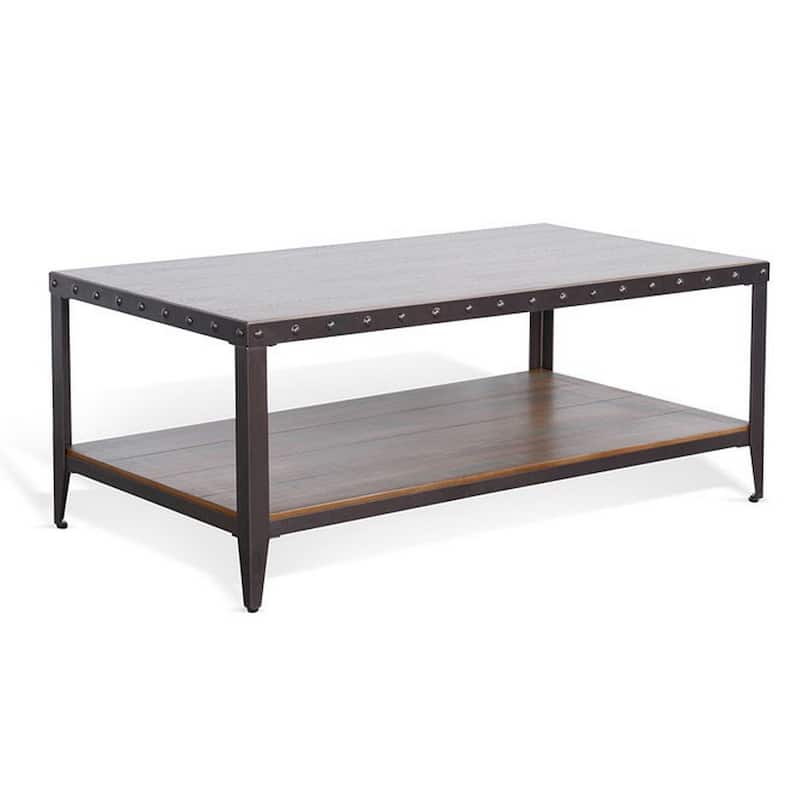 Ayka Coffee Table w Shelf, Nailhead Accent, 48 Inch Rectangular Brown