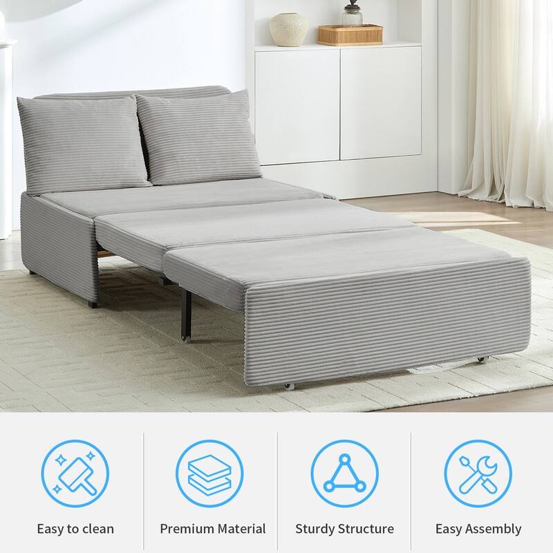 Mixoy Corduroy Fabric Queen Size/Twin Size Sofa Bed, 2-in-1 Modern Pull Out Sleeper Sofa Bed