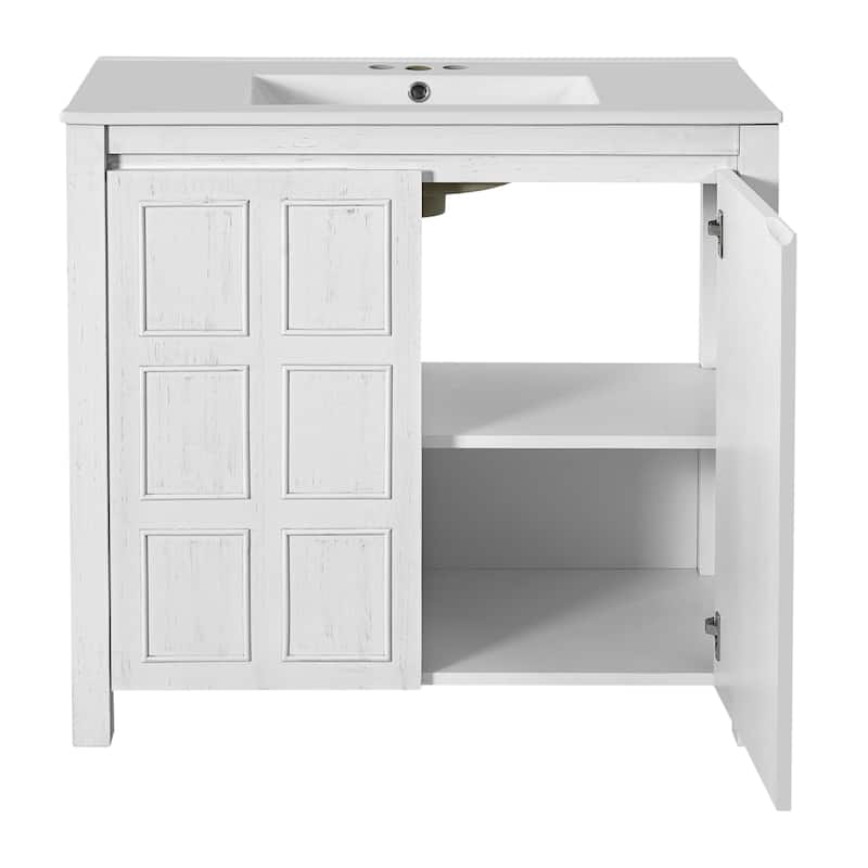 Antique White Bathroom Vanity with Ceramic Sink, 36" Freestanding Bathroom Storage Cabinet - 36 Inch