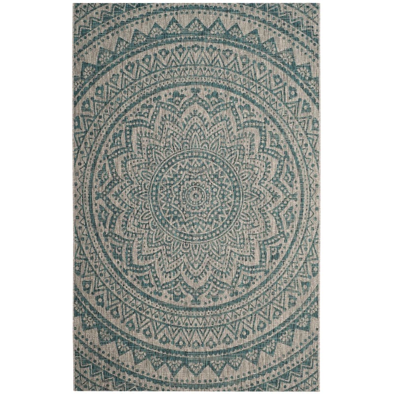 SAFAVIEH Courtyard Fran Mandala Indoor/ Outdoor Waterproof Patio Backyard Rug
