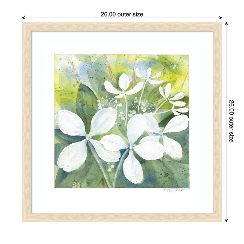 Kate and Laurel Framed Art White Phantom Hydrangea in Greens by Patricia Shaw