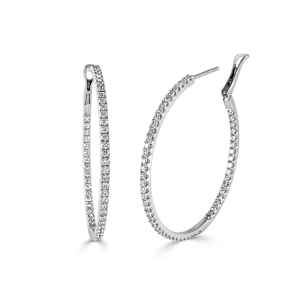 Joelle Collection Inside Out Diamond Round Hoop Earrings 1.5" 14K Gold 1.50ct TDW